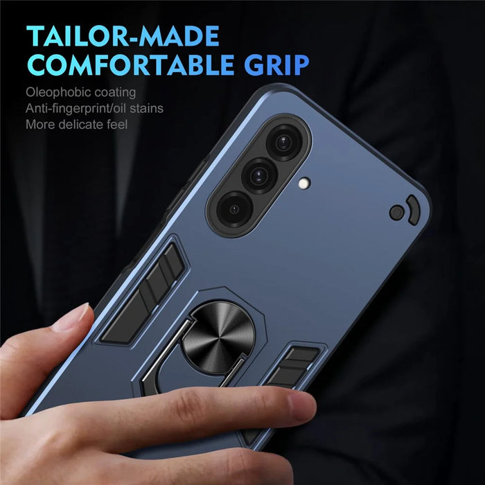 For Samsung Galaxy A57 5G Case PC + TPU Drop Defend Phone Cover with Ring Kickstand - Blue - 5