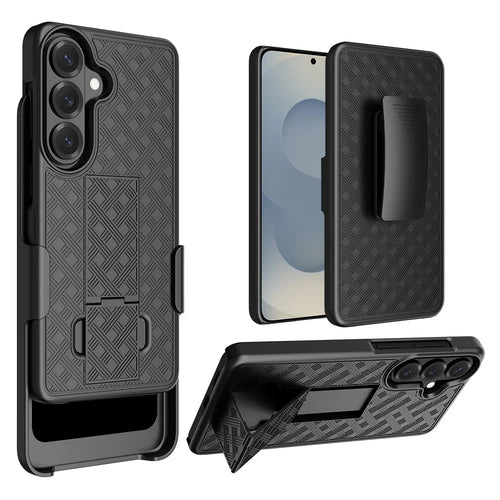 For Samsung Galaxy S26 Case PC + TPU Sliding Screen Cover Kickstand Phone Shell with Clip - Black - 1
