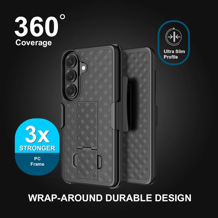 For Samsung Galaxy S26 Case PC + TPU Sliding Screen Cover Kickstand Phone Shell with Clip - Black - 3