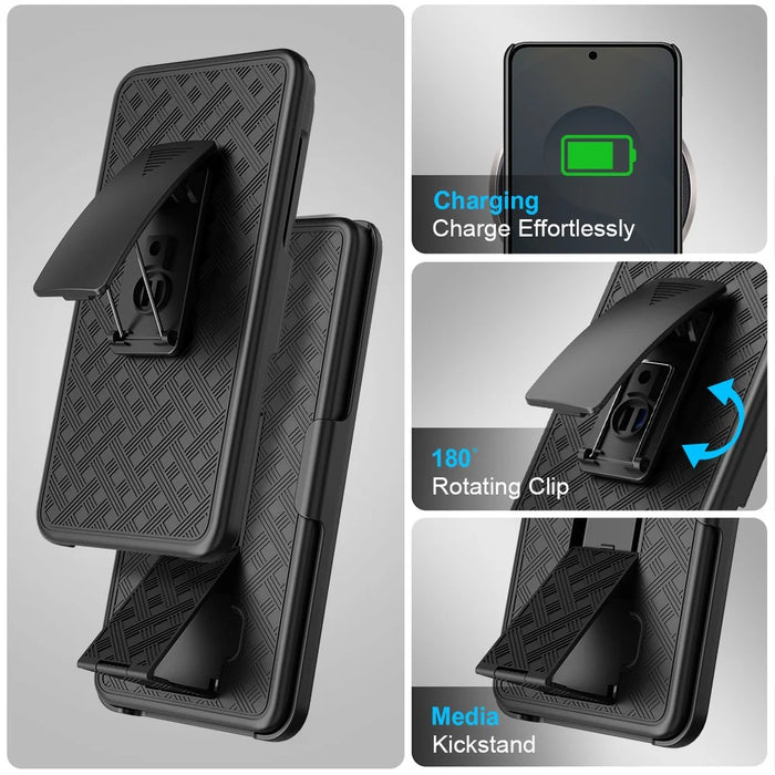 For Samsung Galaxy S26 Case PC + TPU Sliding Screen Cover Kickstand Phone Shell with Clip - Black - 6