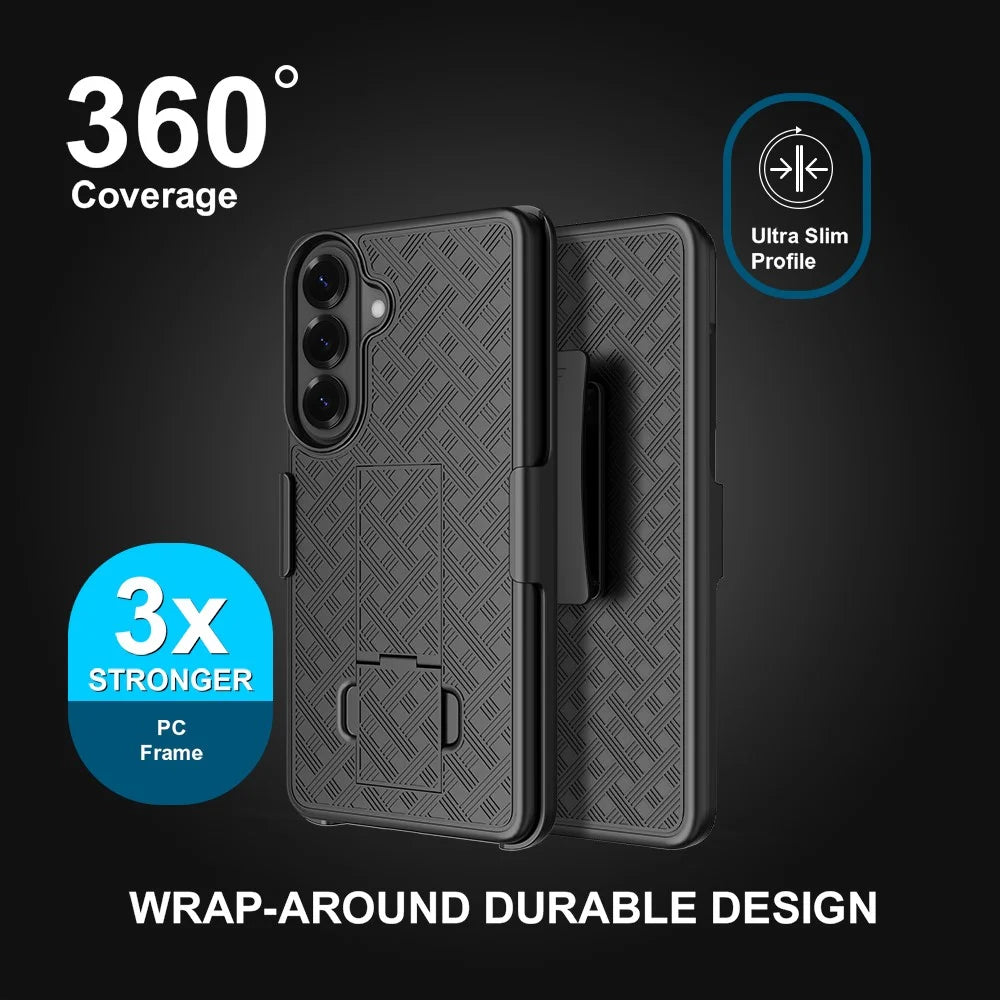 For Samsung Galaxy S26+ Case PC + TPU Sliding Screen Cover Kickstand Phone Shell with Clip - Black - 3
