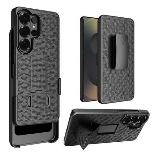 For Samsung Galaxy S26 Ultra Case PC + TPU Sliding Screen Cover Kickstand Phone Shell with Clip - Black - 1