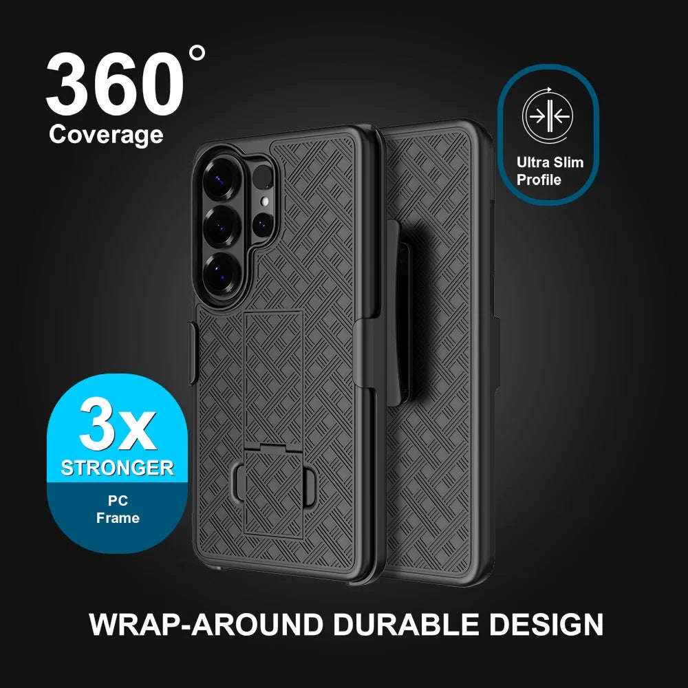 For Samsung Galaxy S26 Ultra Case PC + TPU Sliding Screen Cover Kickstand Phone Shell with Clip - Black - 3