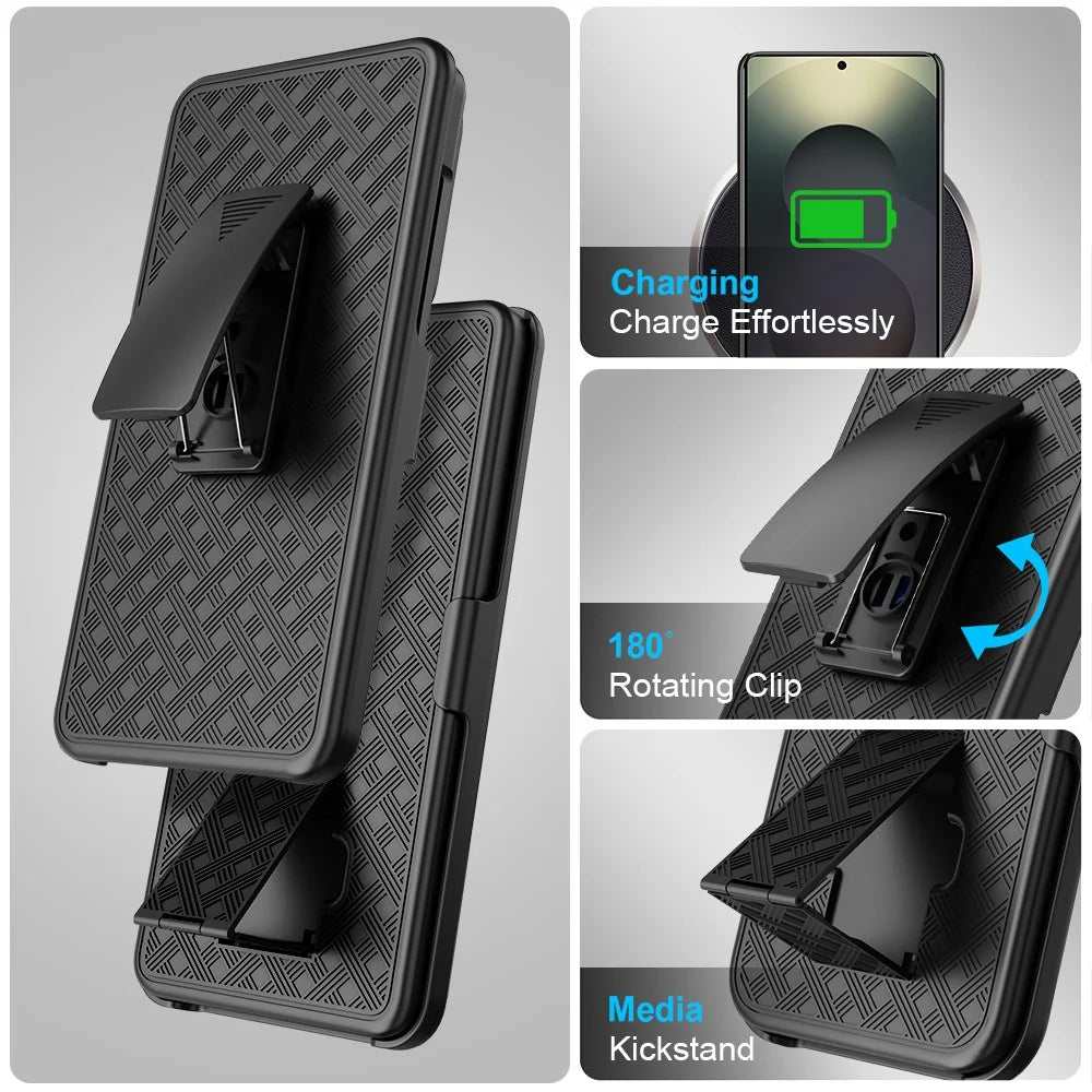 For Samsung Galaxy S26 Ultra Case PC + TPU Sliding Screen Cover Kickstand Phone Shell with Clip - Black - 6