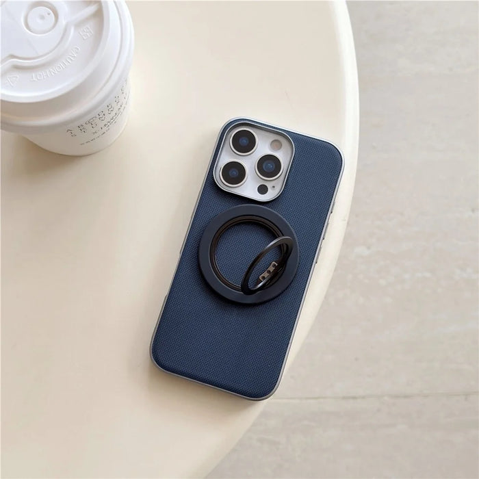 For iPhone 16 Pro Max Magnetic Case Fine Grid Texture Leather + PC + TPU Phone Cover - Dark Blue - 4