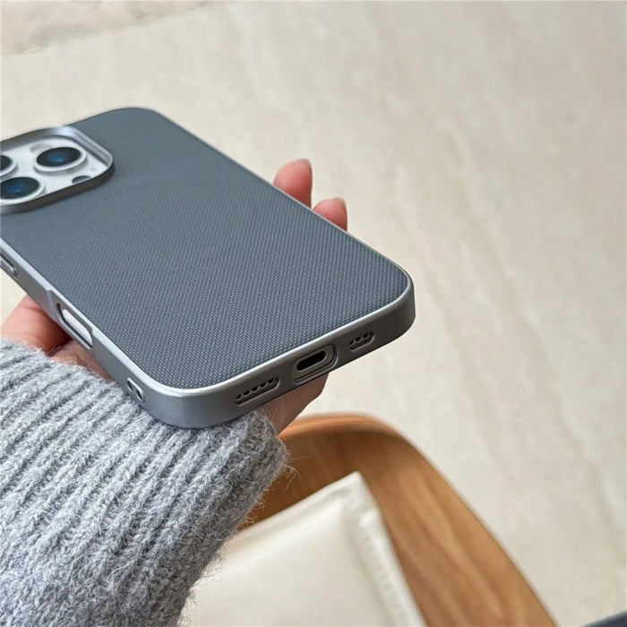 For iPhone 16 Pro Max Magnetic Case Fine Grid Texture Leather + PC + TPU Phone Cover - Dark Blue - 5