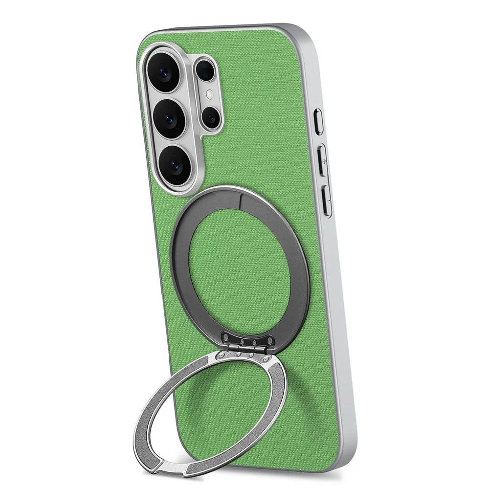 For Samsung Galaxy S26 Ultra Magnetic Case Ring Kickstand Fine Grid Texture Leather + PC + TPU Phone Cover - Green - 3