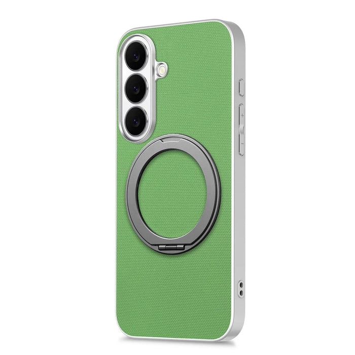 For Samsung Galaxy S26+ Magnetic Case Ring Kickstand Fine Grid Texture Leather + PC + TPU Phone Cover - Green - 2