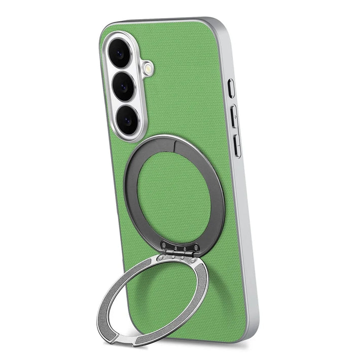 For Samsung Galaxy S26 Magnetic Case Ring Kickstand Fine Grid Texture Leather + PC + TPU Phone Cover - Green - 3