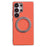 For Samsung Galaxy S25 Ultra Magnetic Case Ring Kickstand Fine Grid Texture Leather + PC + TPU Phone Cover - Orange - 1