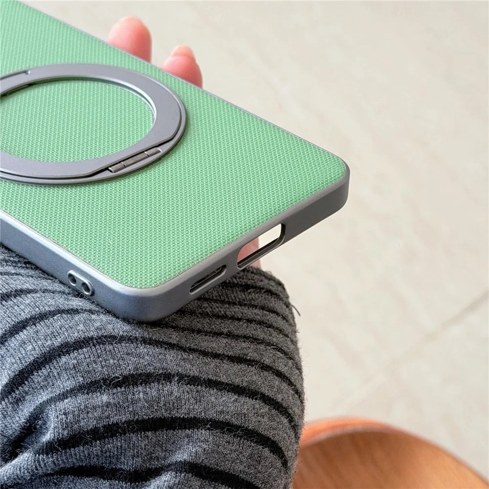 For Samsung Galaxy S25 Magnetic Case Ring Kickstand Fine Grid Texture Leather + PC + TPU Phone Cover - Light Grey - 5