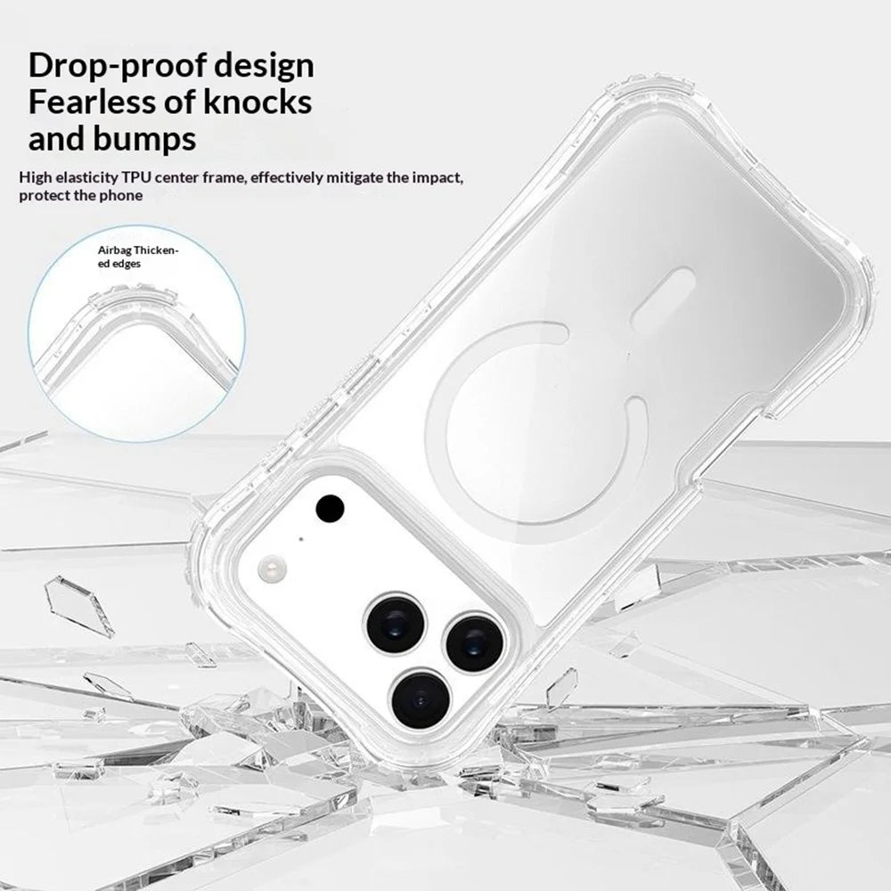 For iPhone 17 Pro Magnetic Case Compatible with MagSafe PC + TPU 3 in 1 Drop-proof Clear Phone Cover - Transparent - 3