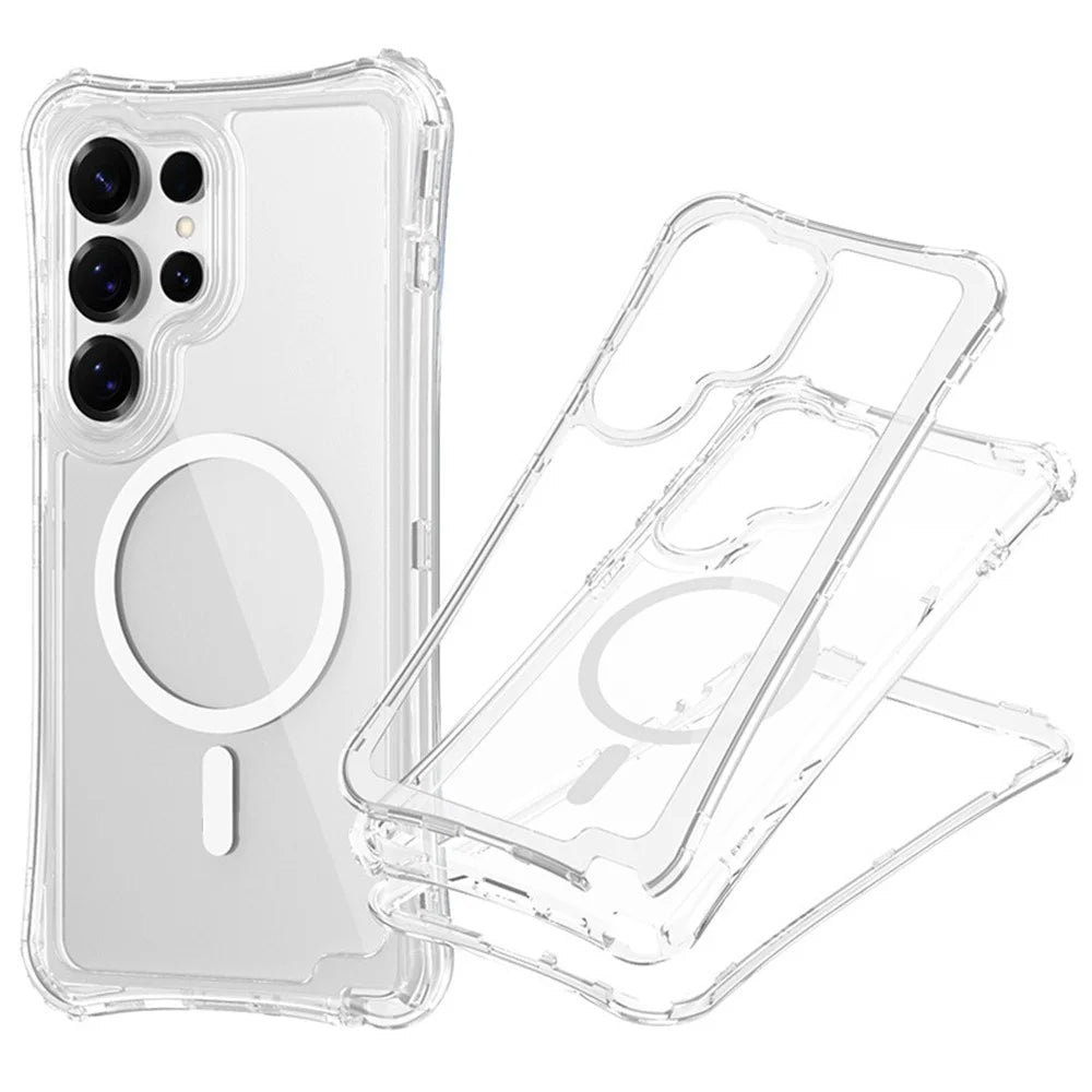 For Samsung Galaxy S26 Ultra Magnetic Case PC + TPU 3 in 1 Drop-proof Clear Phone Cover - Transparent - 1