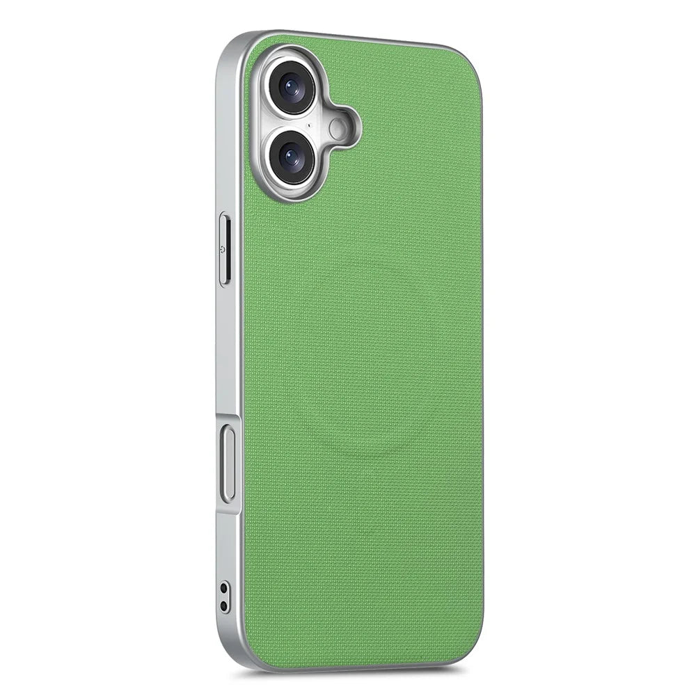 For iPhone 17 Magnetic Case Fine Grid Texture Leather + PC + TPU Phone Cover - Green - 1