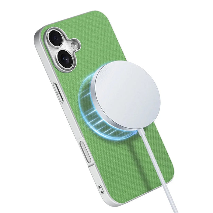 For iPhone 17 Magnetic Case Fine Grid Texture Leather + PC + TPU Phone Cover - Green - 3