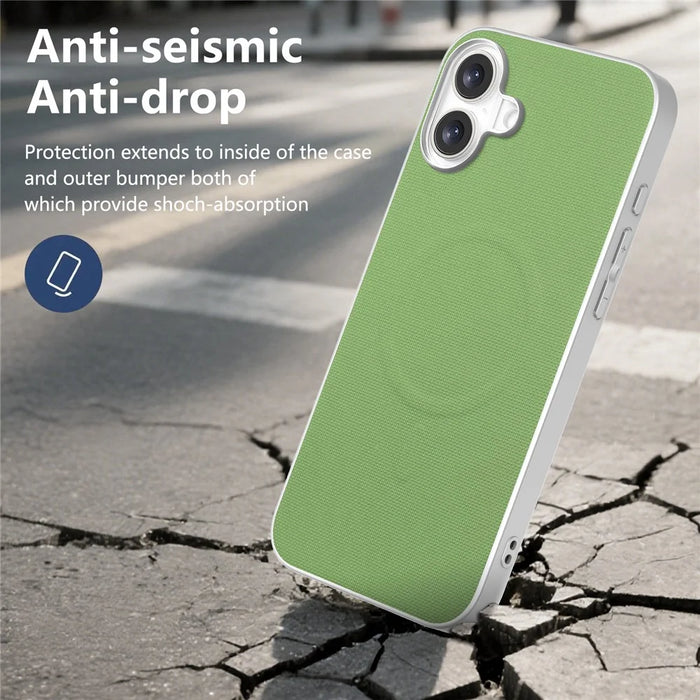 For iPhone 17 Magnetic Case Fine Grid Texture Leather + PC + TPU Phone Cover - Green - 6