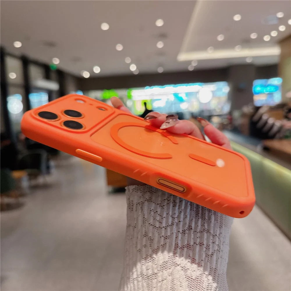 For iPhone 17 Pro Magnetic Case Compatible with MagSafe PC + TPU Shockproof Phone Cover (Precise Lens Cutouts) - Orange - 3
