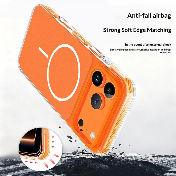 For iPhone 17 Pro Max Magnetic Case  PC + TPU Skin Touch IMD Phone Cover with PC Lens Frame - Orange - 2