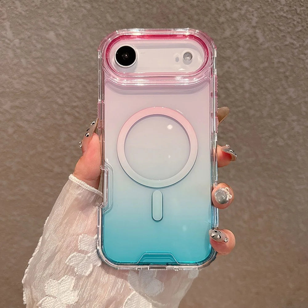 For iPhone Air Case Compatible with MagSafe Gradient Color TPU + PC Phone Back Cover - Pink / Mint Green - 1