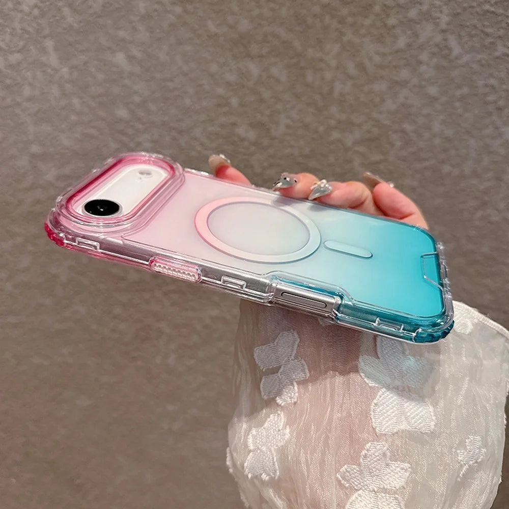 For iPhone Air Case Compatible with MagSafe Gradient Color TPU + PC Phone Back Cover - Pink / Mint Green - 2