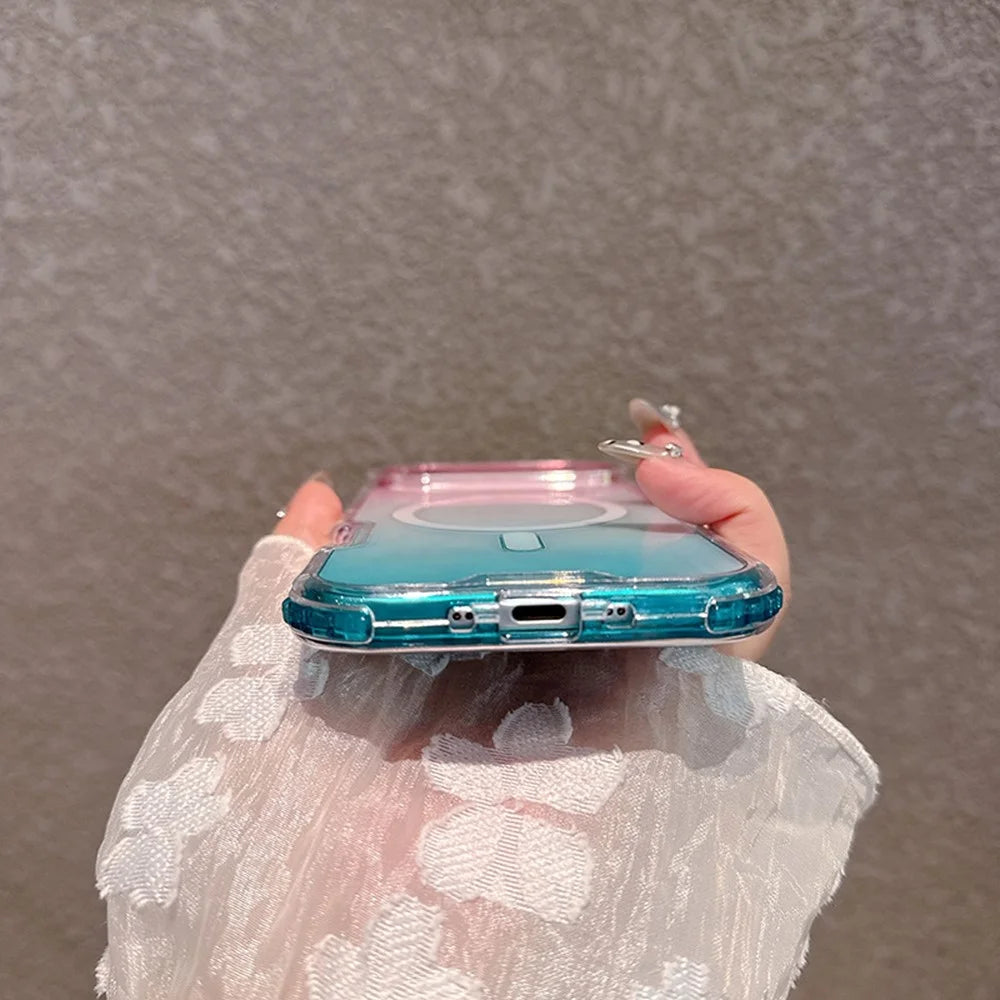 For iPhone Air Case Compatible with MagSafe Gradient Color TPU + PC Phone Back Cover - Pink / Mint Green - 3