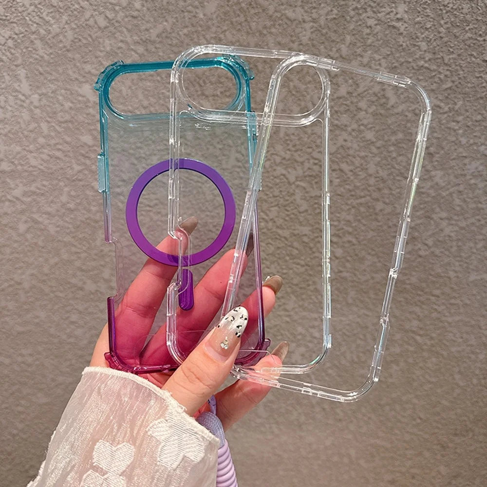 For iPhone Air Case Compatible with MagSafe Gradient Color TPU + PC Phone Back Cover - Pink / Mint Green - 4
