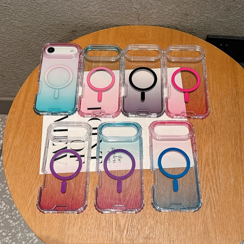 For iPhone Air Case Compatible with MagSafe Gradient Color TPU + PC Phone Back Cover - Pink / Mint Green - 5
