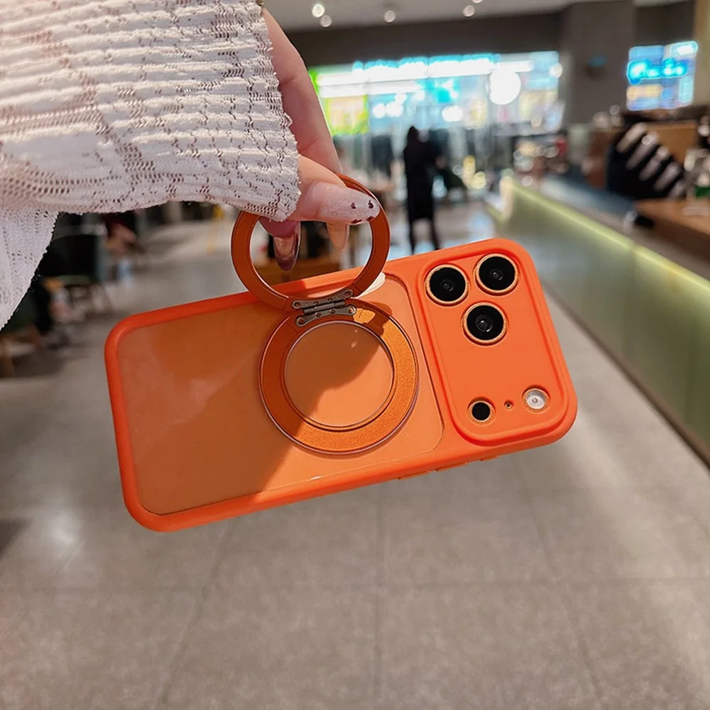 For iPhone 17 Pro Max Magnetic Case PC + TPU Ring Kickstand Phone Cover (Precise Lens Cutouts) - Orange - 2