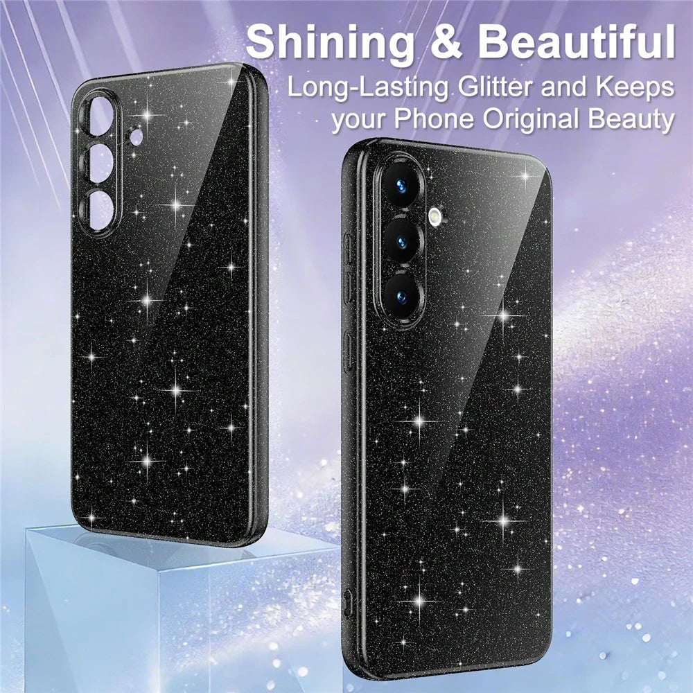 For Samsung Galaxy S25 / S24 Magnetic Case Glitter TPU Shockproof Phone Cover with Lanyard - Black - 5