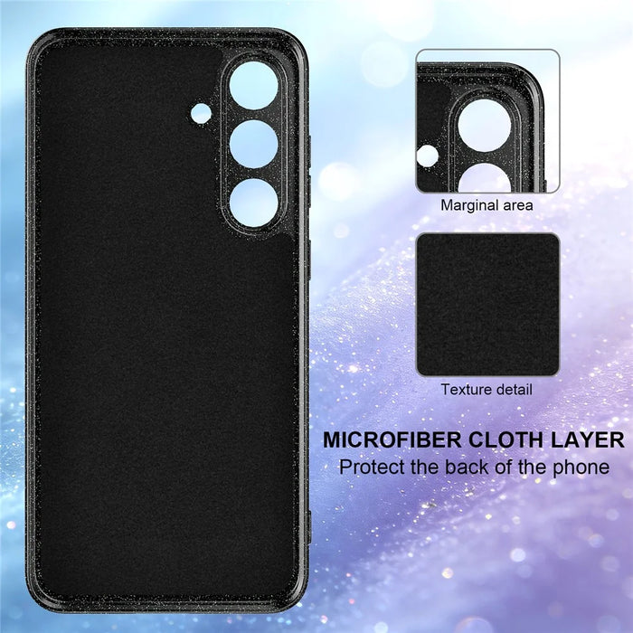 For Samsung Galaxy S25 FE Magnetic Case Glitter TPU Shockproof Phone Cover with Lanyard - Black - 4