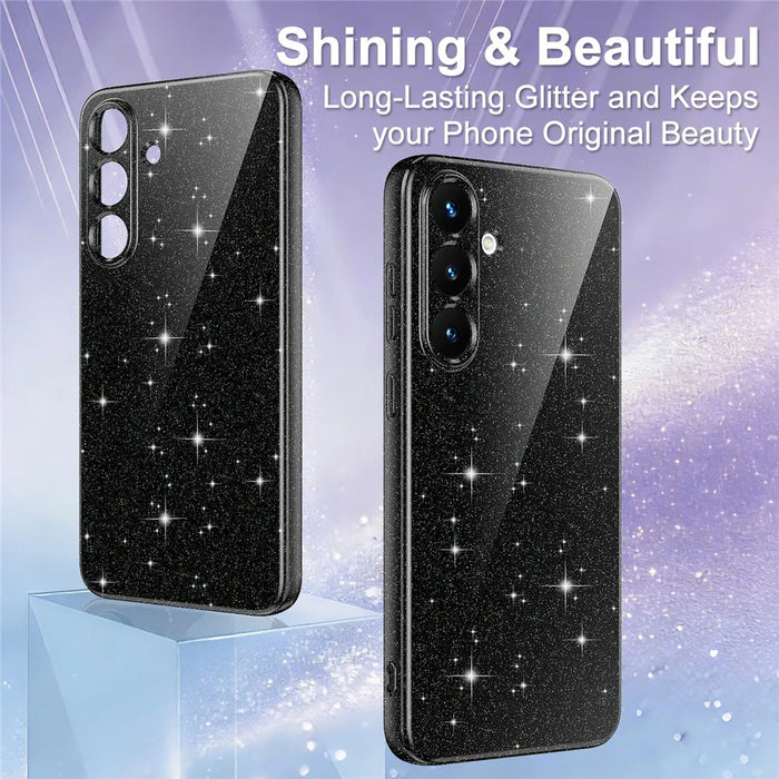 For Samsung Galaxy S25 FE Magnetic Case Glitter TPU Shockproof Phone Cover with Lanyard - Black - 5