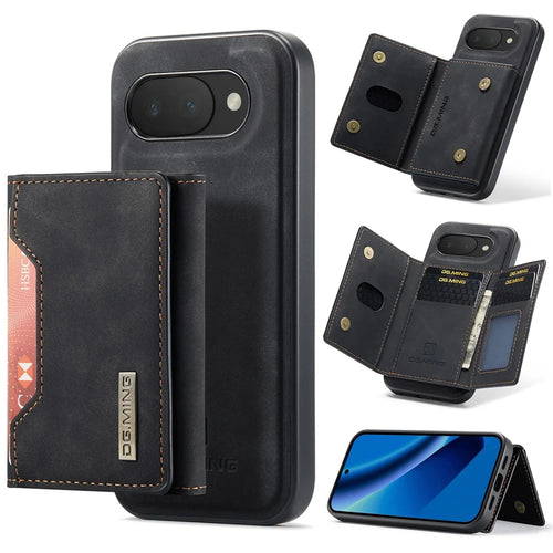 DG.MING M2 Series for Google Pixel 10a Magnetic Case PU + PC + TPU Phone Cover Detachable Wallet Kickstand - Black - 1