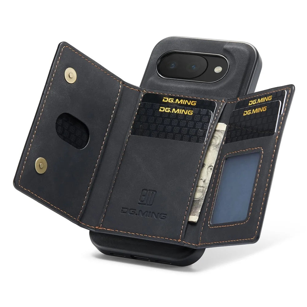 DG.MING M2 Series for Google Pixel 10a Magnetic Case PU + PC + TPU Phone Cover Detachable Wallet Kickstand - Black - 2
