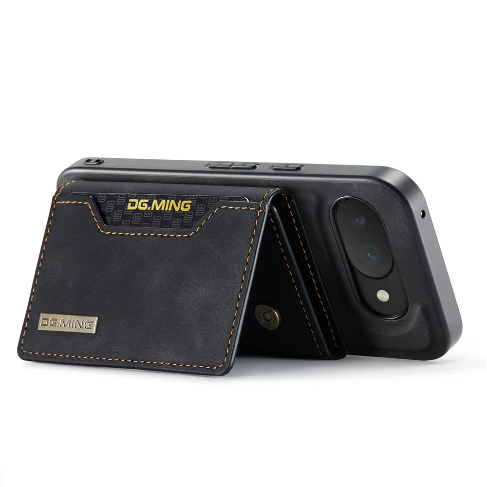 DG.MING M2 Series for Google Pixel 10a Magnetic Case PU + PC + TPU Phone Cover Detachable Wallet Kickstand - Black - 3
