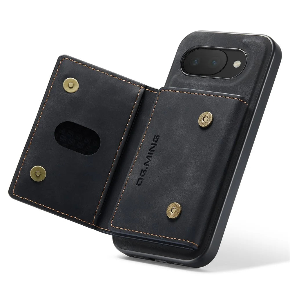DG.MING M2 Series for Google Pixel 10a Magnetic Case PU + PC + TPU Phone Cover Detachable Wallet Kickstand - Black - 5