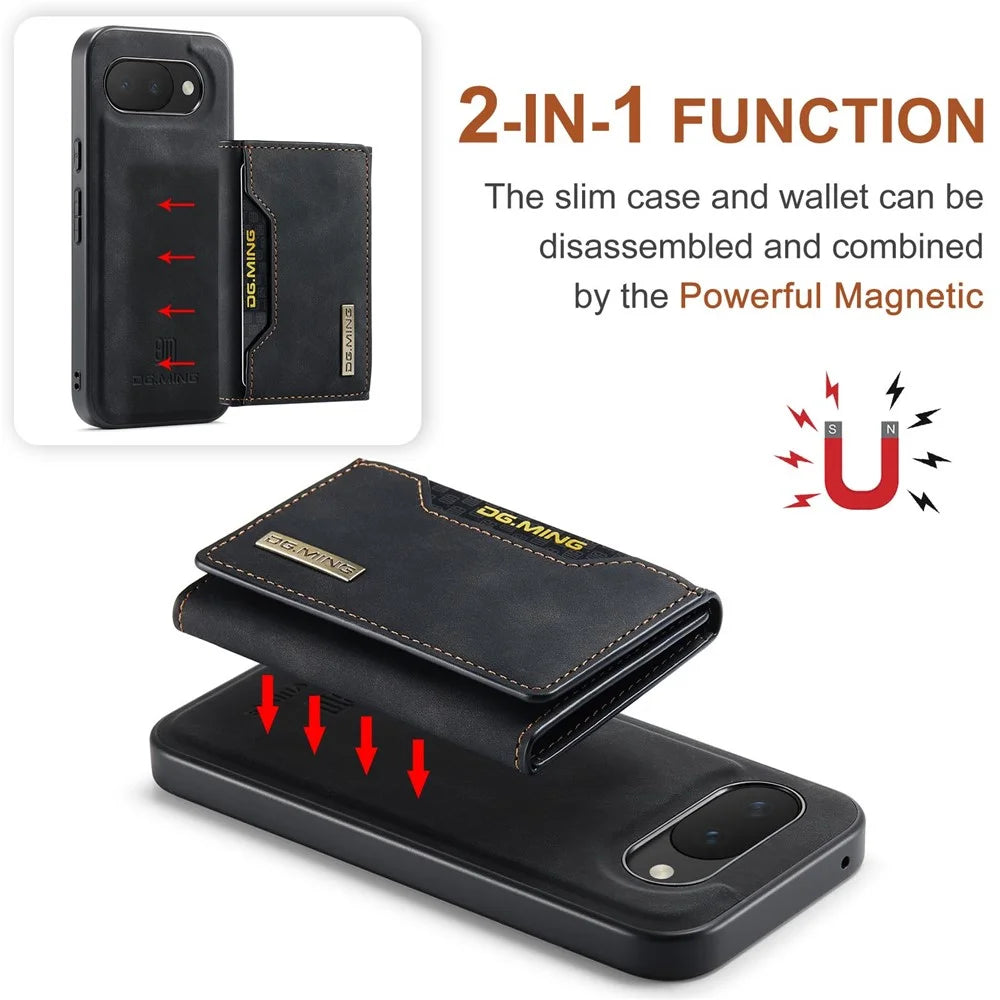 DG.MING M2 Series for Google Pixel 10a Magnetic Case PU + PC + TPU Phone Cover Detachable Wallet Kickstand - Black - 7