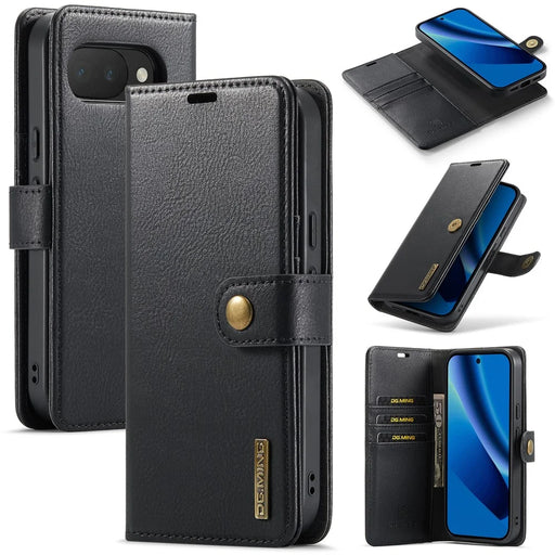 DG.MING for Google Pixel 10a Leather Wallet Case Detachable 2 in 1 Split Leather Phone Cover - Black - 1