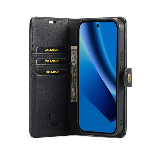 DG.MING for Google Pixel 10a Leather Wallet Case Detachable 2 in 1 Split Leather Phone Cover - Black - 2
