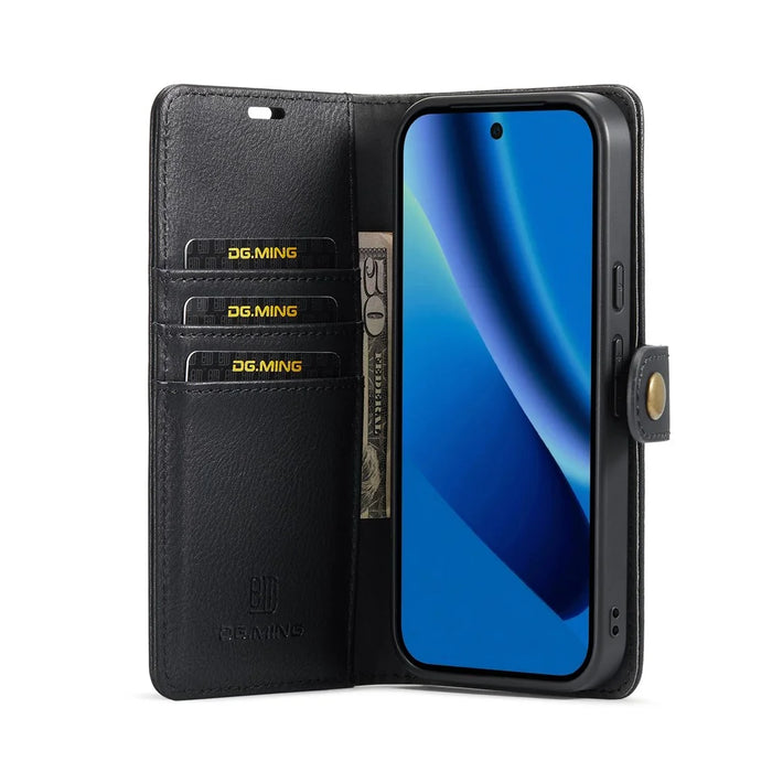 DG.MING for Google Pixel 10a Leather Wallet Case Detachable 2 in 1 Split Leather Phone Cover - Black - 2