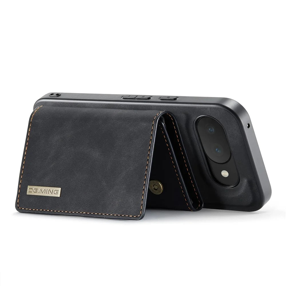 DG.MING M1 Series for Google Pixel 10a Phone Case PU + TPU + PC Back Cover with Magnetic Tri-Fold Wallet Kickstand - Black - 3