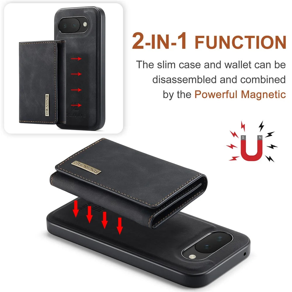 DG.MING M1 Series for Google Pixel 10a Phone Case PU + TPU + PC Back Cover with Magnetic Tri-Fold Wallet Kickstand - Black - 5