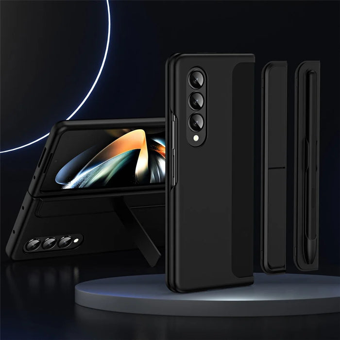 For Samsung Galaxy Z Fold4 5G Rubberized Hard PC Folding Shell Invisible Kickstand Anti-Scratch Protective Phone Case with Pencil  /  Pencil Holder - Black - 2