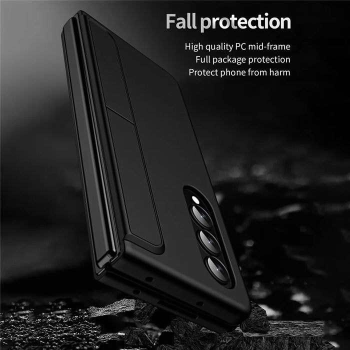 For Samsung Galaxy Z Fold4 5G Rubberized Hard PC Folding Shell Invisible Kickstand Anti-Scratch Protective Phone Case with Pencil  /  Pencil Holder - Black - 4