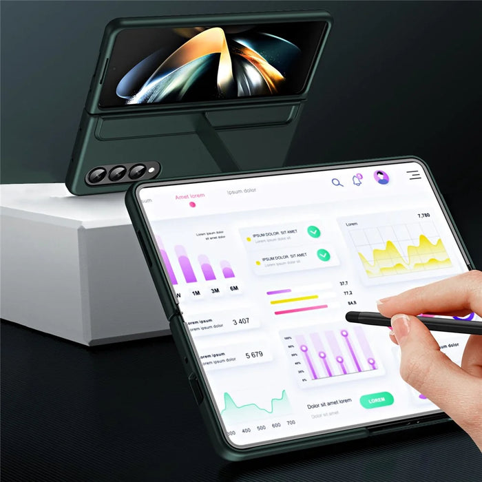 For Samsung Galaxy Z Fold4 5G Rubberized Hard PC Folding Shell Invisible Kickstand Anti-Scratch Protective Phone Case with Pencil  /  Pencil Holder - Black - 7