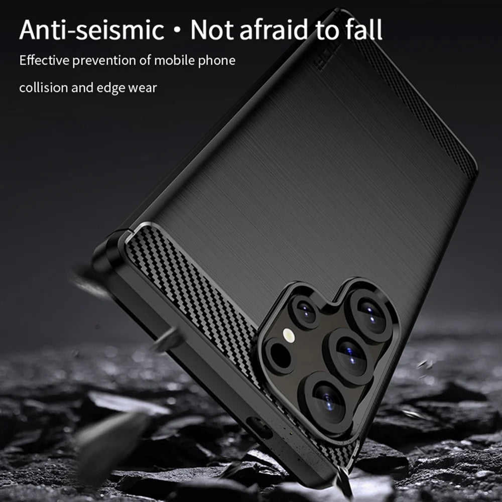 MOFI For Samsung Galaxy S26 Ultra Back Cover  Brushed Texture Carbon Fiber Soft TPU Case - Black - 3