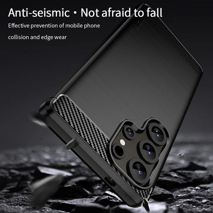 MOFI For Samsung Galaxy S26 Ultra Back Cover  Brushed Texture Carbon Fiber Soft TPU Case - Black - 3