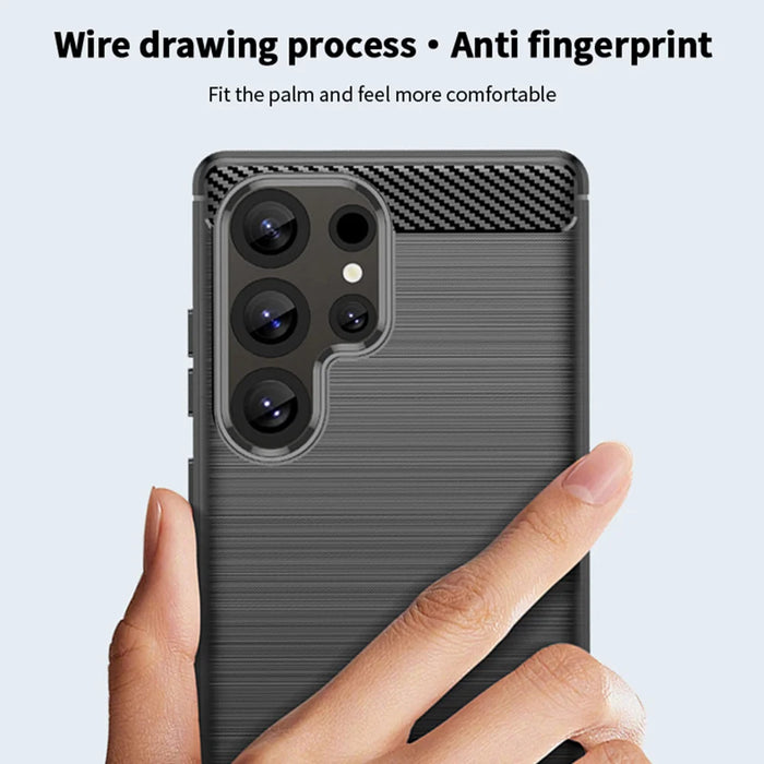 MOFI For Samsung Galaxy S26 Ultra Back Cover  Brushed Texture Carbon Fiber Soft TPU Case - Black - 4