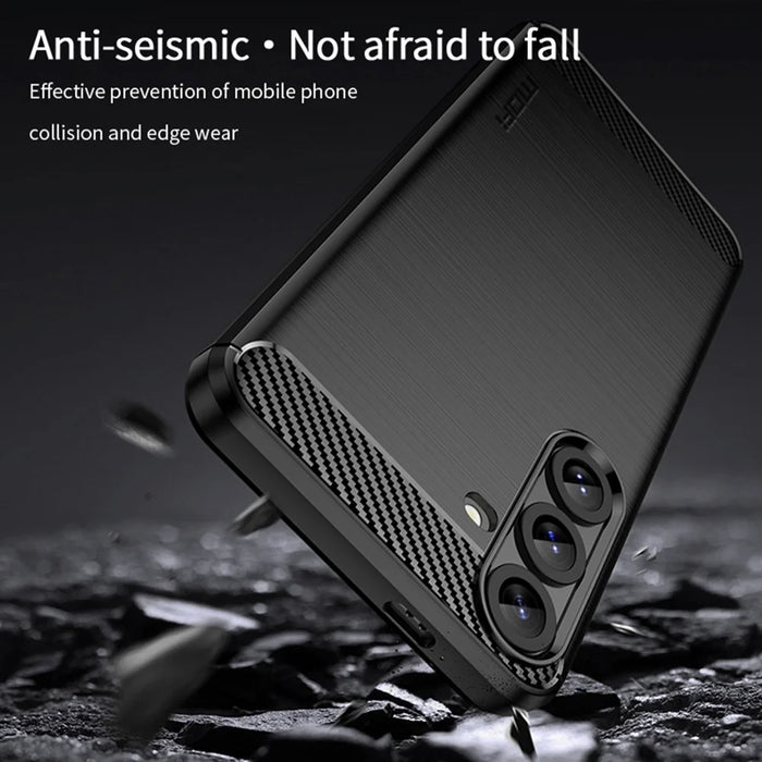 MOFI For Samsung Galaxy S26+ Back Cover  Brushed Texture Carbon Fiber Soft TPU Case - Black - 3