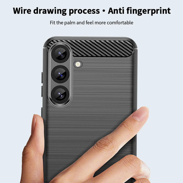 MOFI For Samsung Galaxy S26+ Back Cover  Brushed Texture Carbon Fiber Soft TPU Case - Black - 4