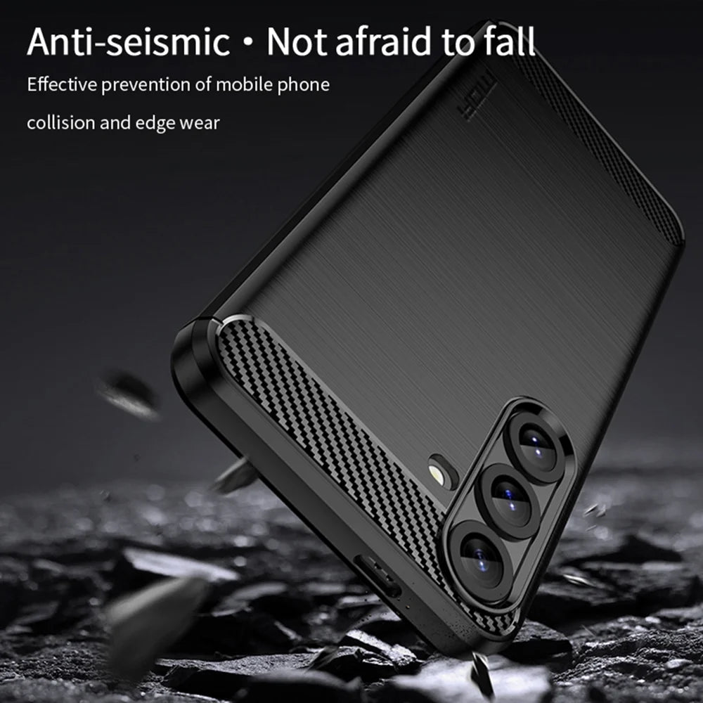 MOFI For Samsung Galaxy S26 Back Cover  Brushed Texture Carbon Fiber Soft TPU Case - Black - 3